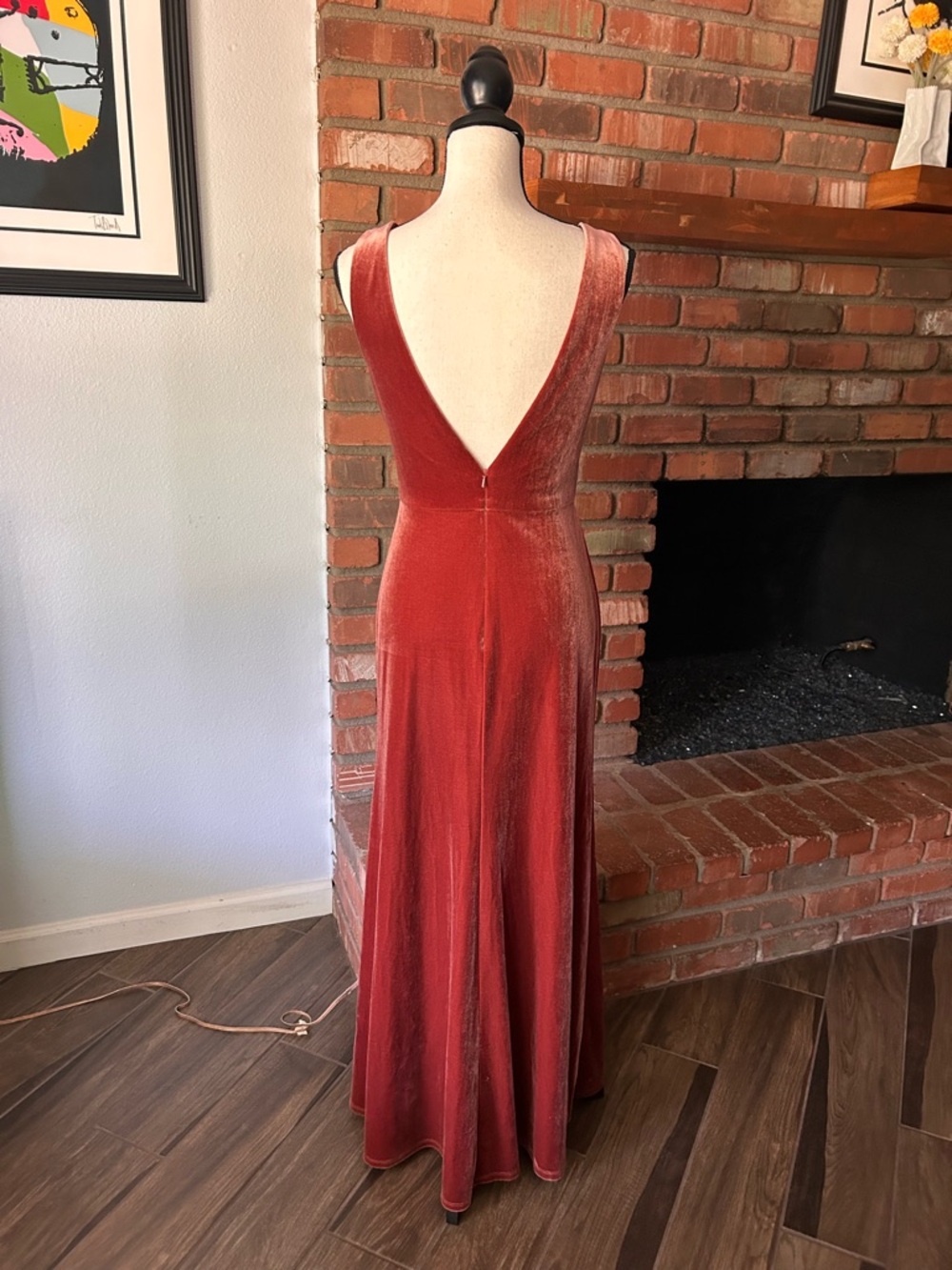 Jenny Yoo Collection Logan Deep-V Velvet Column Gown in English Rose Sz 4 - Picture 7 of 10